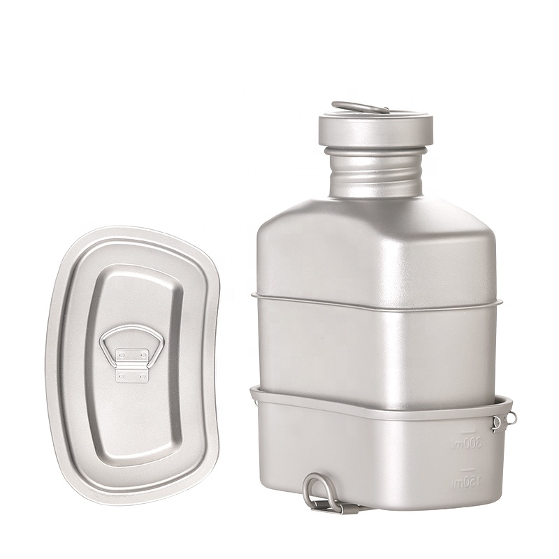 Outdoor Camping Kettle - アウトドアチタンケトルセット 1100ml スポーツケトルと750mlチタンランチボックス キャンプ用ウォーターボトル ウォーターコンロ