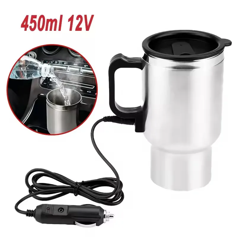 Outdoor Camping Kettle - 電気加熱車用ケトル 12V 450ml 車載加熱カップ ステンレス製 キャンプ旅行用ケトル