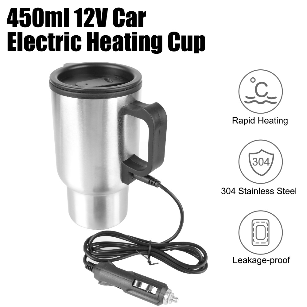 Outdoor Camping Kettle - 電気自動車暖房ケトル、キャンプ旅行ケトル、12v、450ml、ステンレス鋼、水、コーヒー、牛乳、サーマルマグ、車両暖房カップ