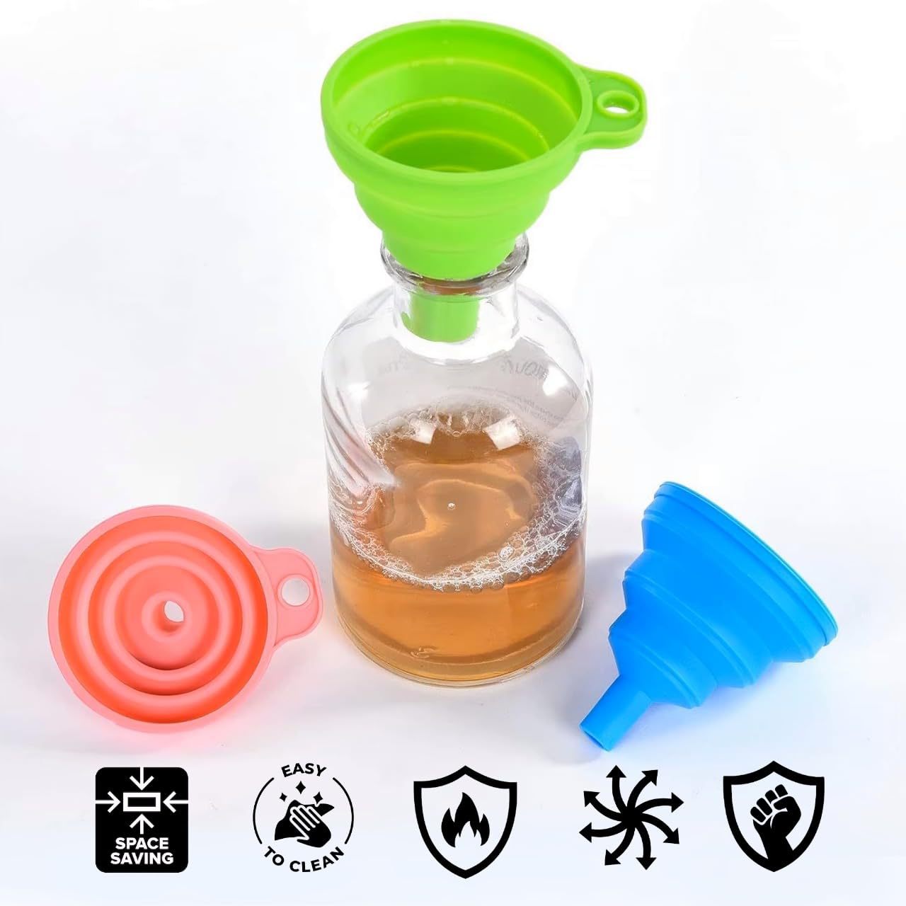 Collapsible Water Bottle - 折りたたみ式シリコン製漏斗セット – キッチン、水筒、液体移送用の小型・大型漏斗（ランダムカラー）