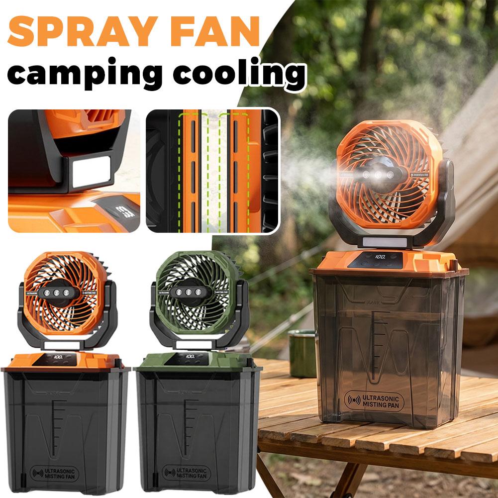 Outdoor Camping Fan - 新型屋外ミストファン キャンプ用冷却ポータブルファン テントライト付き 充電式 首振り 10000mAh