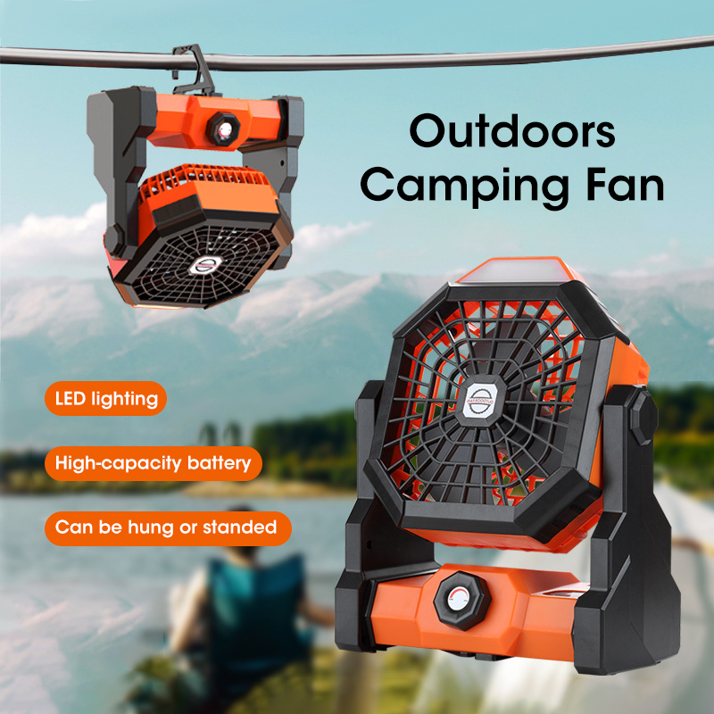 Outdoor Camping Fan - 10000mAh キャンプファン LED ランタン付きポータブルバッテリー駆動屋外ファン個人用充電式ファン旅行ハイキング用