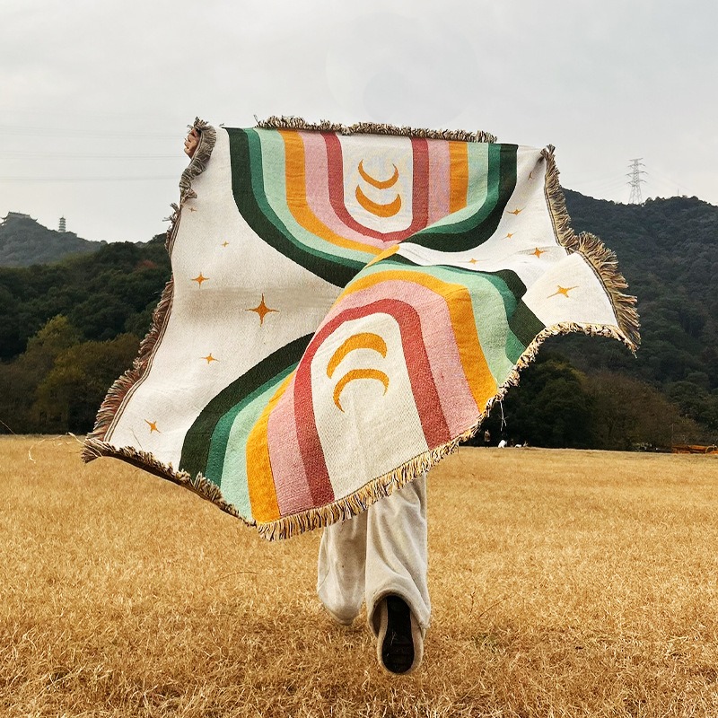 Outdoor Camping Ideas For Adults - 極厚の柔らかいレインボーストライプブランケット ビーチピクニック、キャンプ、アウトドア旅行、フェスティバル、家の装飾に最適 ギフトにも最適