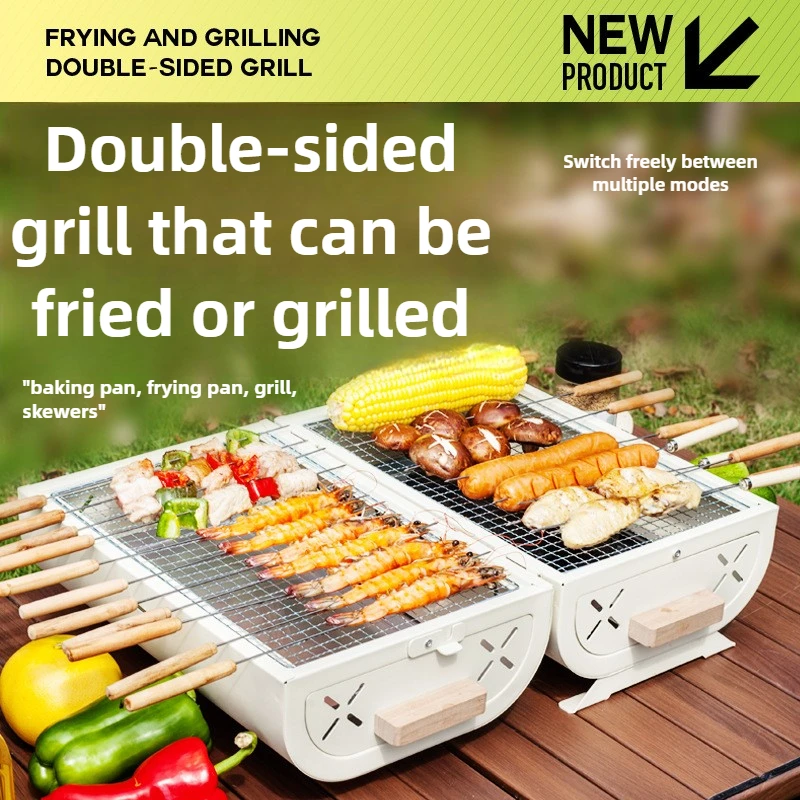 Outdoor Camping Cooking Set - バーベキューオーブン家庭用グリルポータブル屋外キャンプ禁煙グリルバーベキュー調理器具両面使用可能