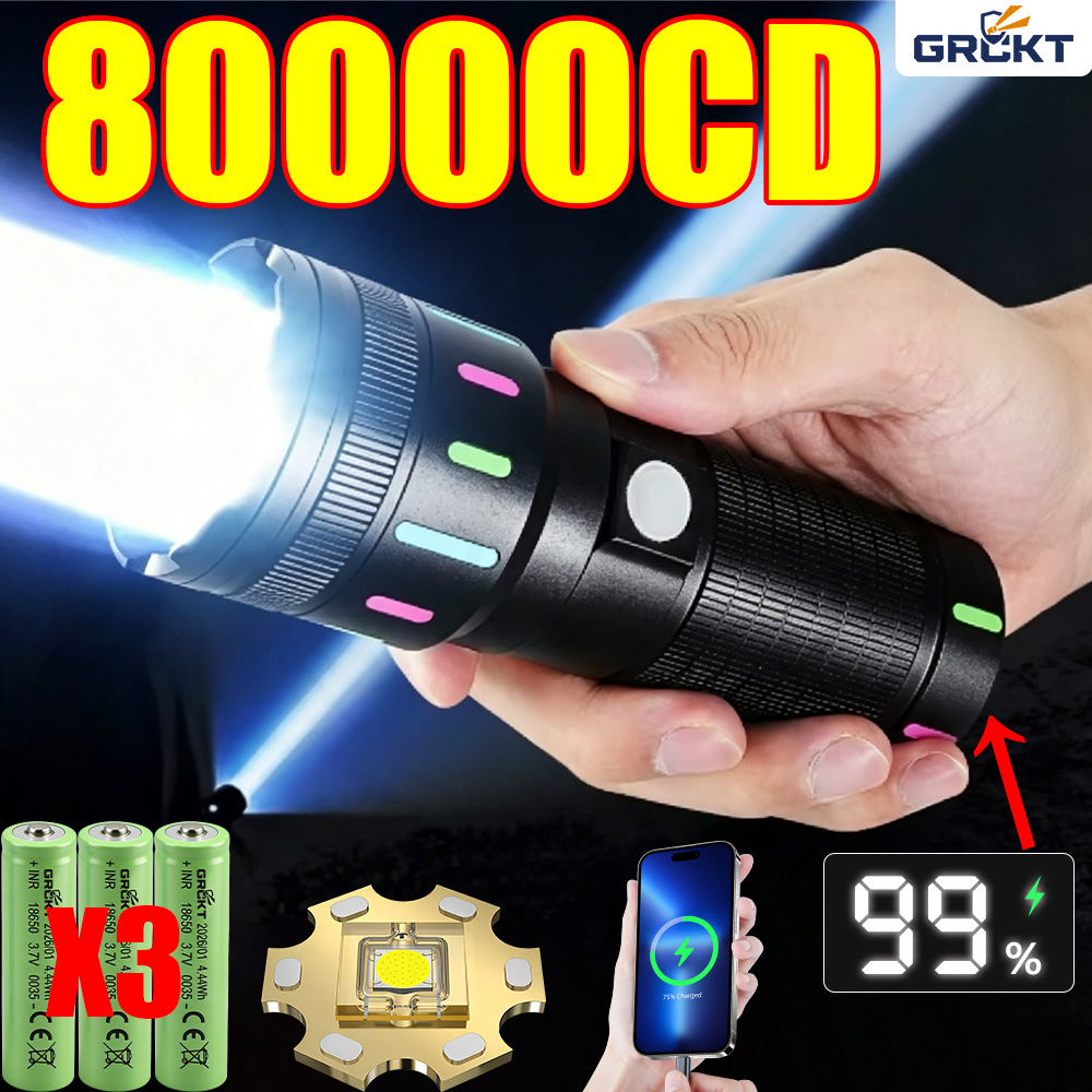 Battery Outdoor Camping - 80000CD 最も強力なLED懐中電灯 ハイパワー戦術ハンティング懐中電灯 充電式トーチ アウトドア防水ランタンライトレーザーポインター 超強力
