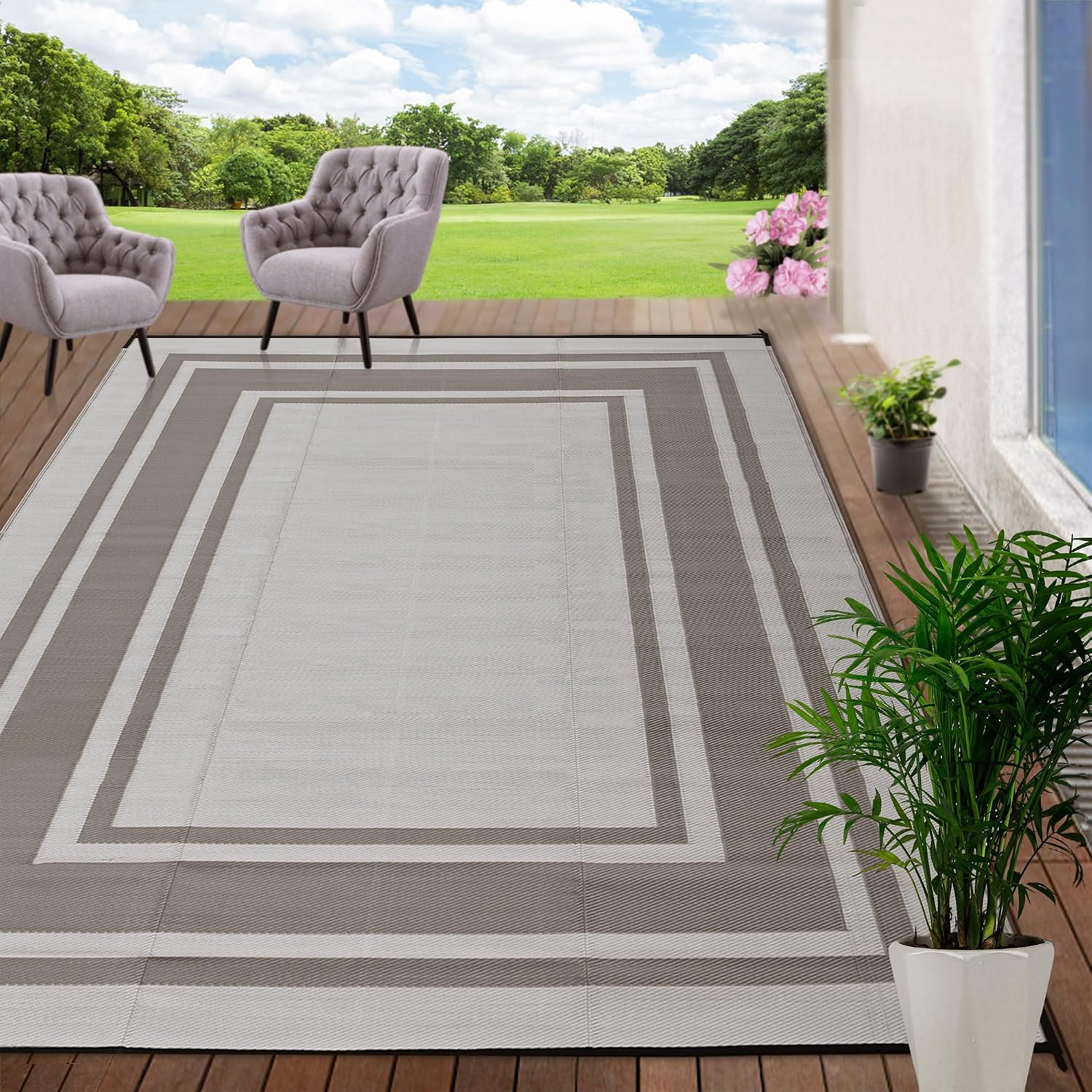 Outdoor Camping Rugs 9X12 - 屋外用ラグ 9x12フィート 防水 パティオクリアランス用 大型プラスチックストローマット キャンプ、ポーチ、RV用
