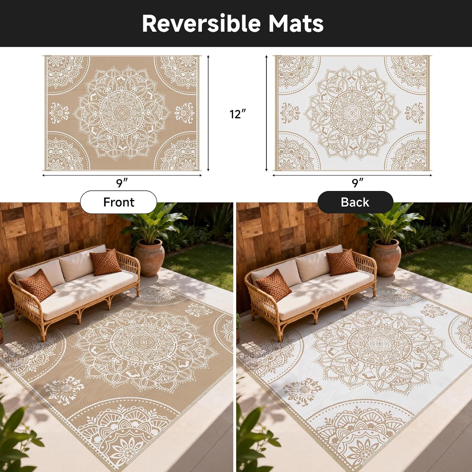 防水屋外用ラグ 9x12、プラスチックストローパティオマット - Outdoor Camping Rugs 9X12 のレビューと価格