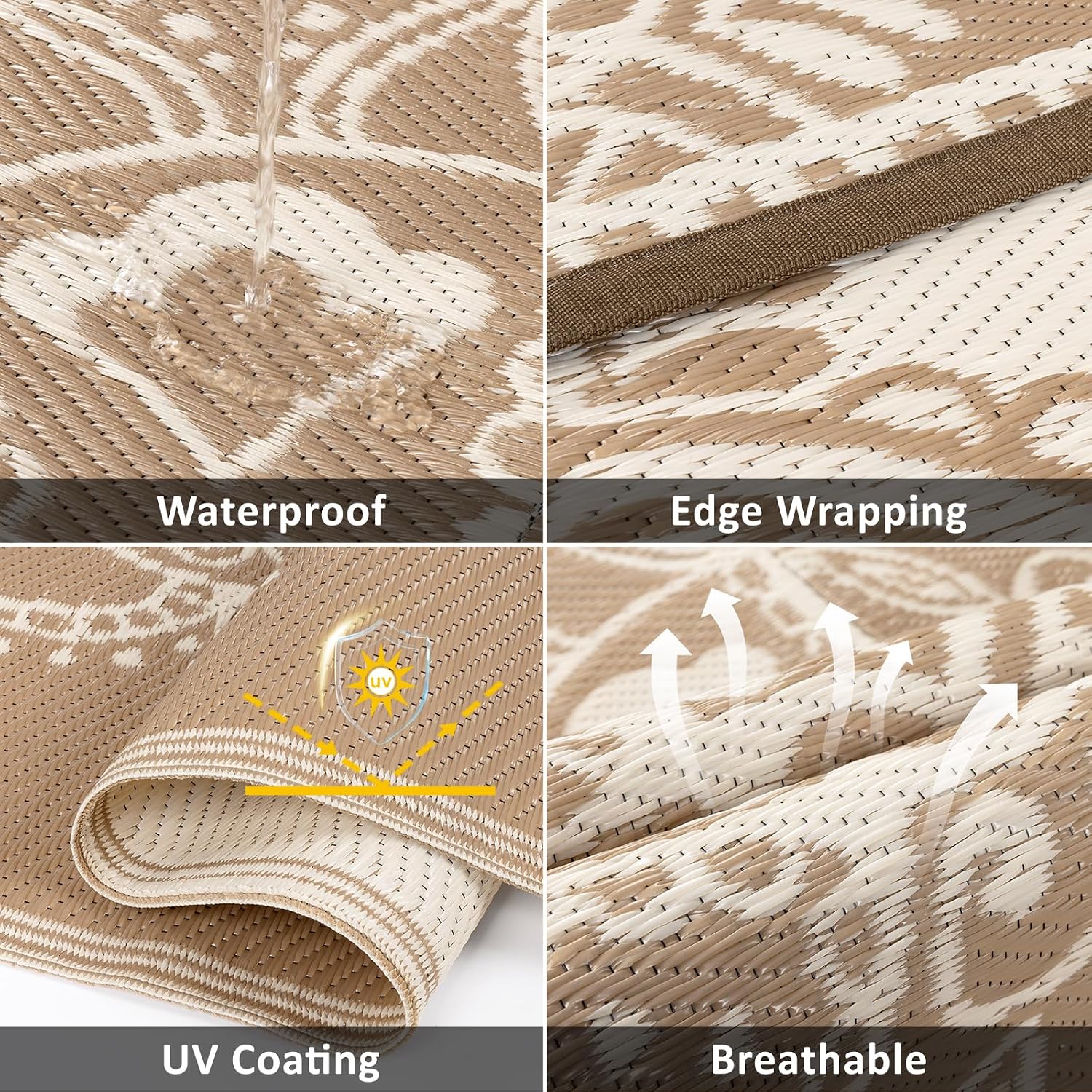 防水屋外用ラグ 9x12、プラスチックストローパティオマット - Outdoor Camping Rugs 9X12 のレビューと価格