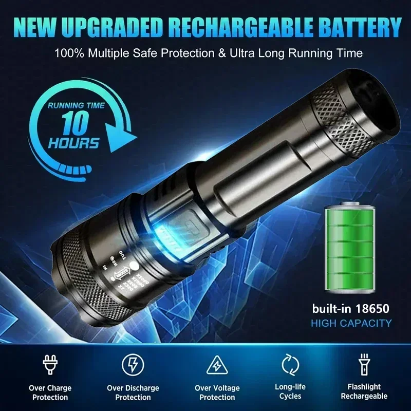 超高輝度 LED 懐中電灯 USB 充電式トーチ伸縮ズームラ - Outdoor Camping And Fishing のレビューと価格