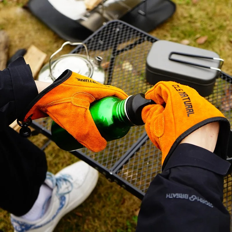 耐熱バーベキューグローブ牛革キャンプ用火事用手袋滑り止めグリ - Outdoor Camping Fire のレビューと価格