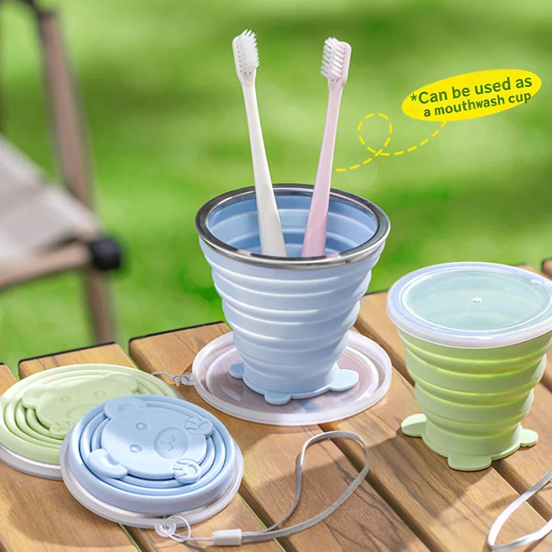 ポータブル折りたたみ式シリコンカップ 旅行用 かわいいクマデ - Collapsible Water Bottle のレビューと価格