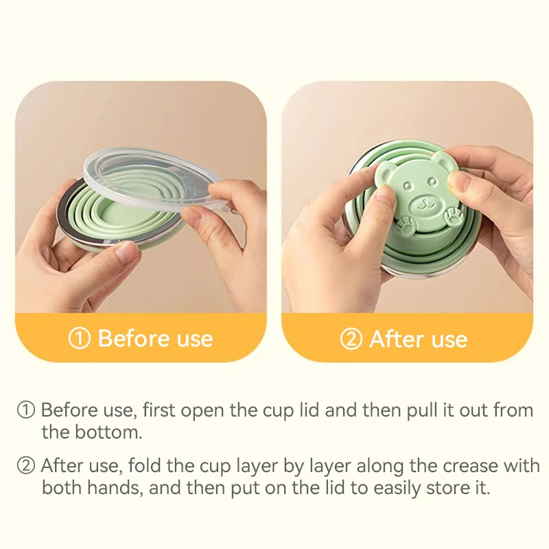 ポータブル折りたたみ式シリコンカップ 旅行用 かわいいクマデ - Collapsible Water Bottle のレビューと価格