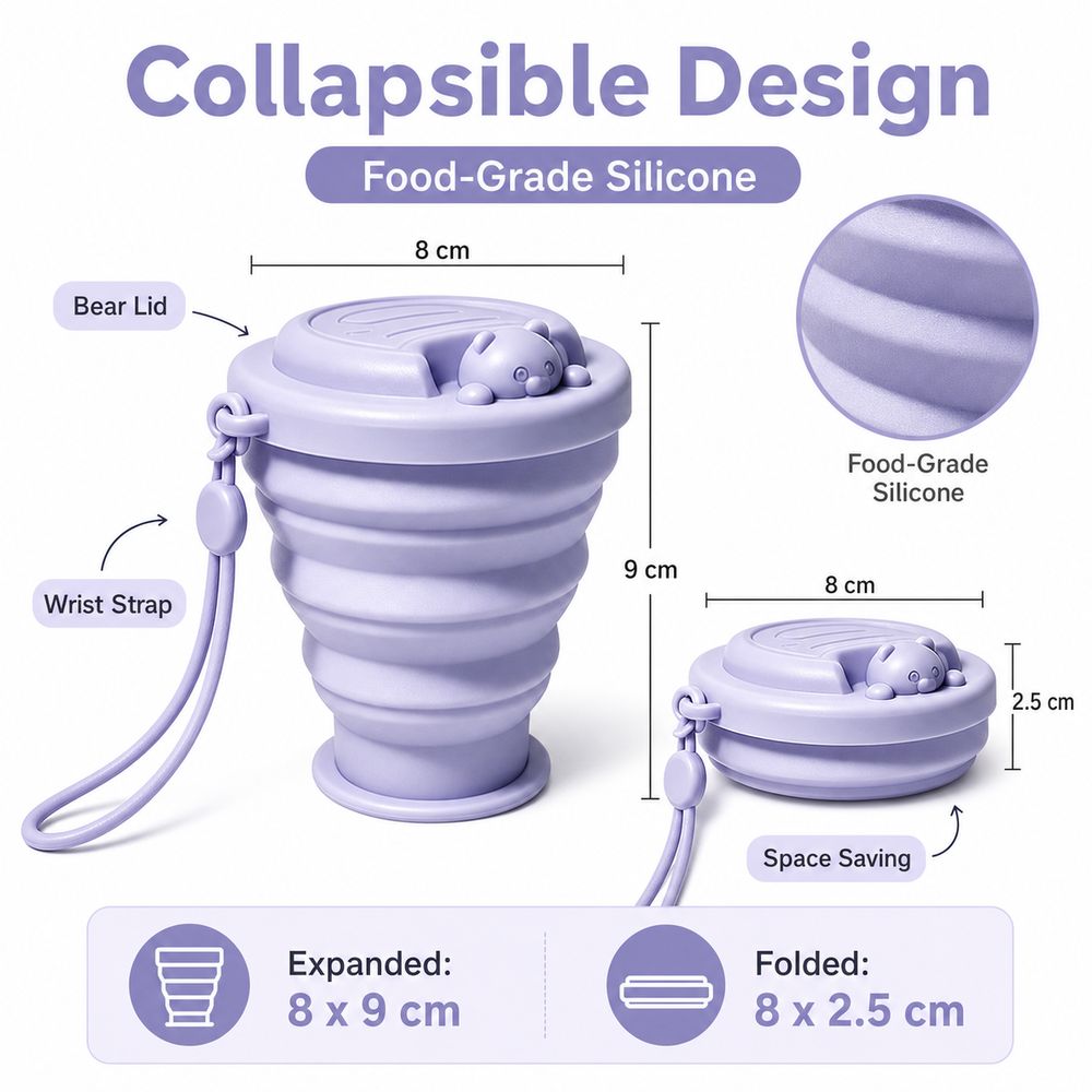 シリコン製折りたたみ式ウォーターカップ、携帯用漫画風クマの蓋 - Collapsible Water Bottle のレビューと価格