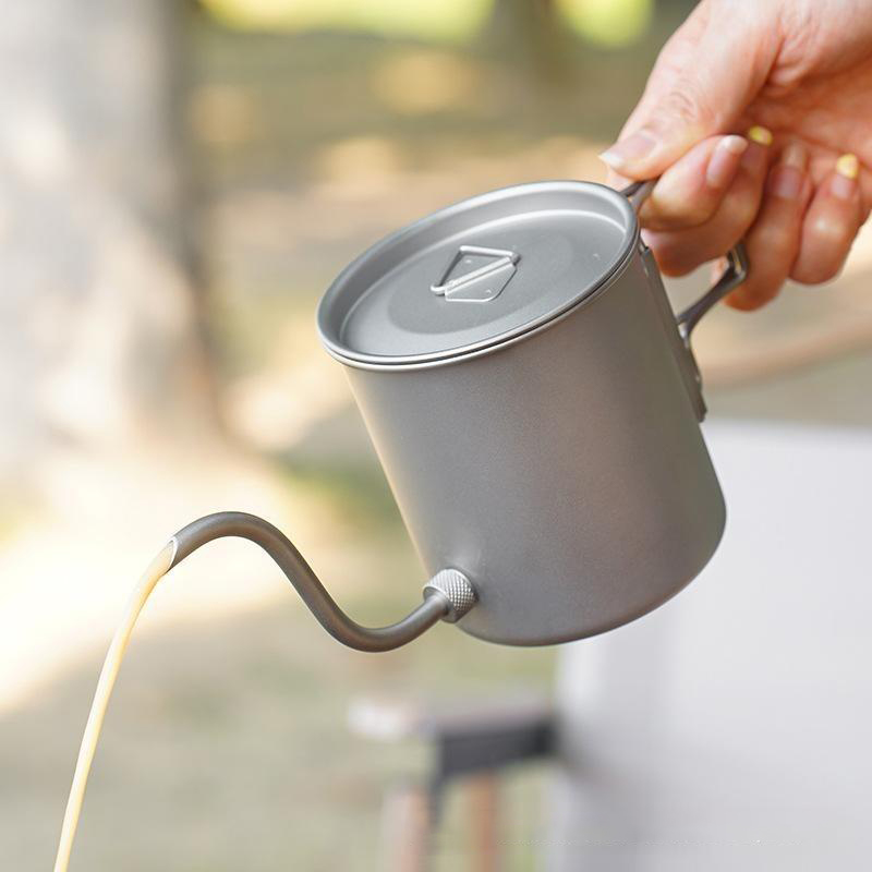 純チタン製グースネックポアオーバーコーヒーケトル 折りたたみ - Outdoor Camping Kettle のレビューと価格