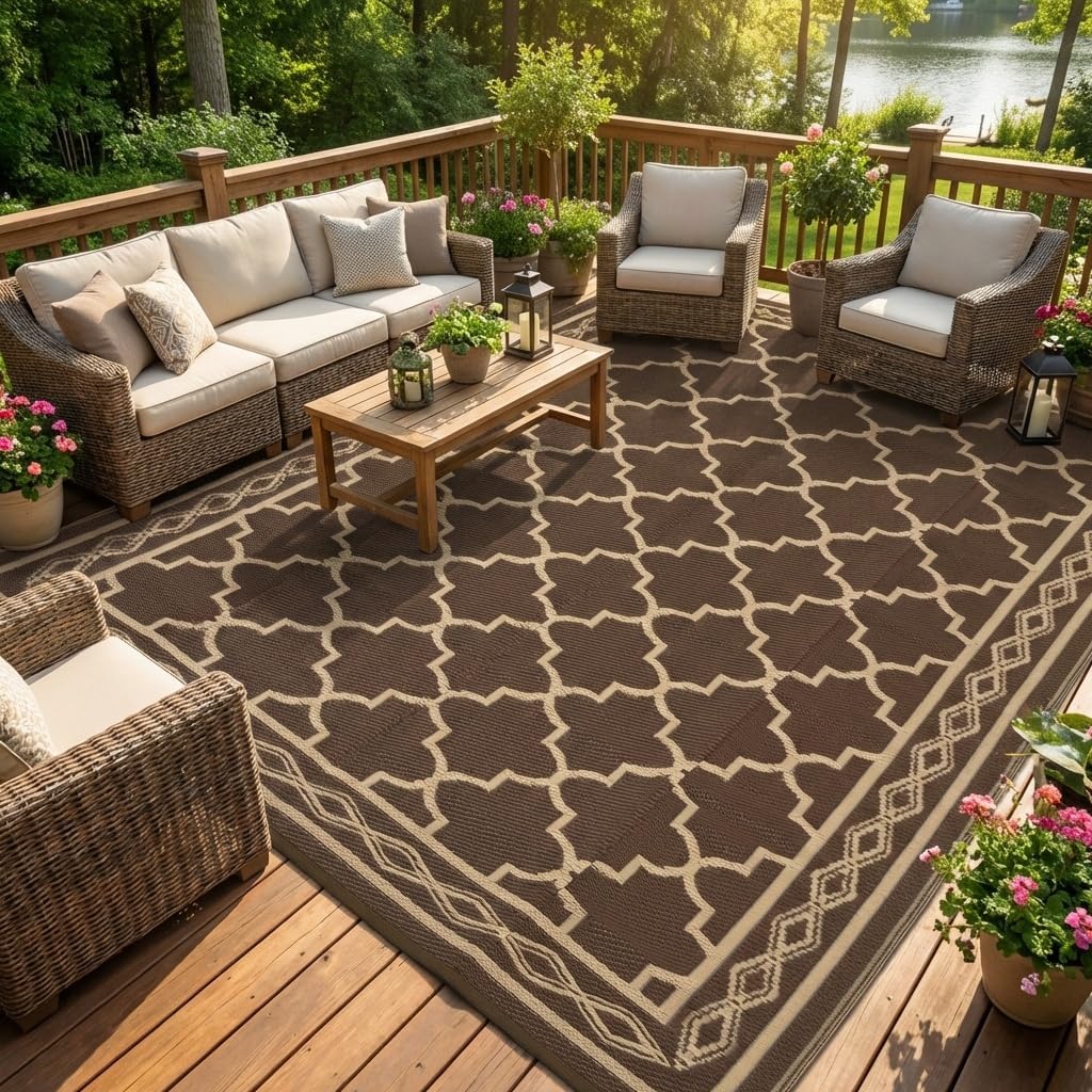 9x12 リバーシブル屋外パティオラグ – プラスチックスト - Outdoor Camping Rugs 9X12 のレビューと価格