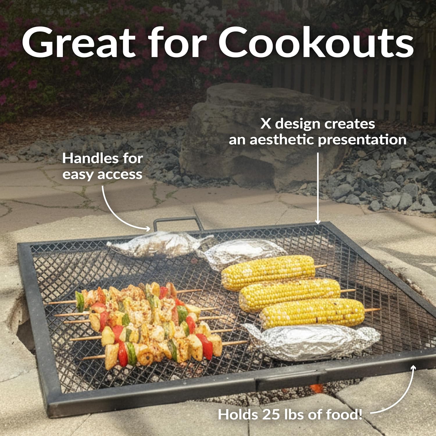 40インチ角型頑丈スチール製ファイヤーピットグリル網（ハンド - Outdoor Camping Fire のレビューと価格