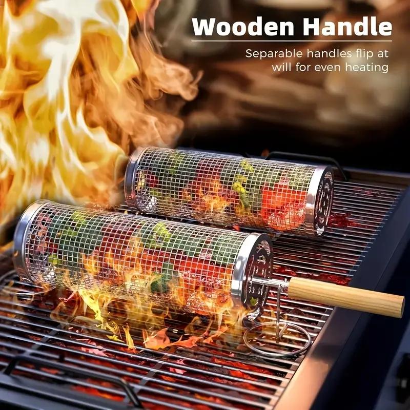 ステンレス製BBQグリルバスケット、丸型回転シリンダーケージ - Outdoor Camping Cooking Set のレビューと価格