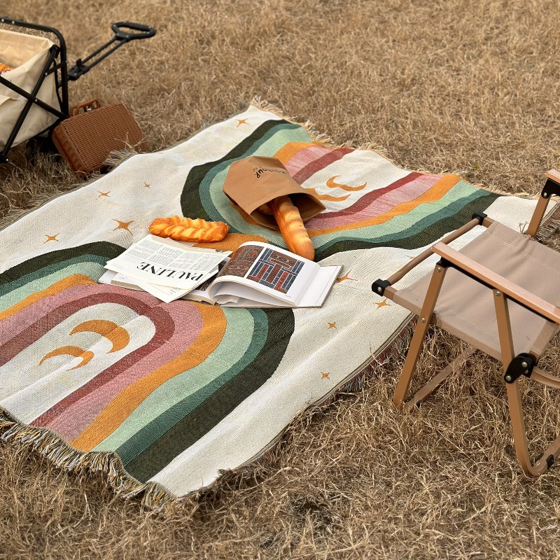 極厚の柔らかいレインボーストライプブランケット ビーチピクニ - Outdoor Camping Ideas For Adults のレビューと価格