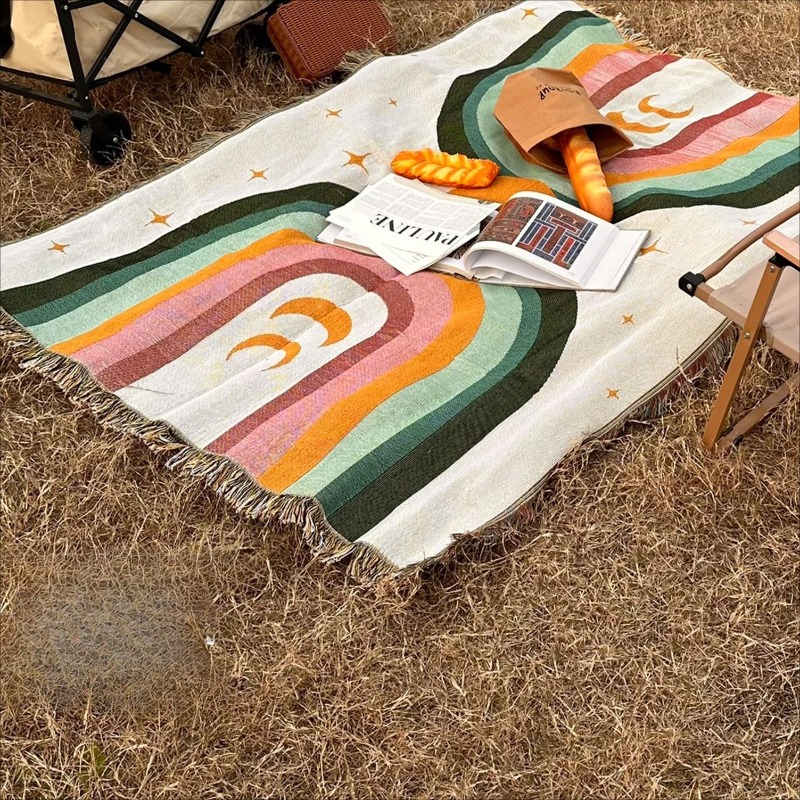 極厚の柔らかいレインボーストライプブランケット ビーチピクニ - Outdoor Camping Ideas For Adults のレビューと価格