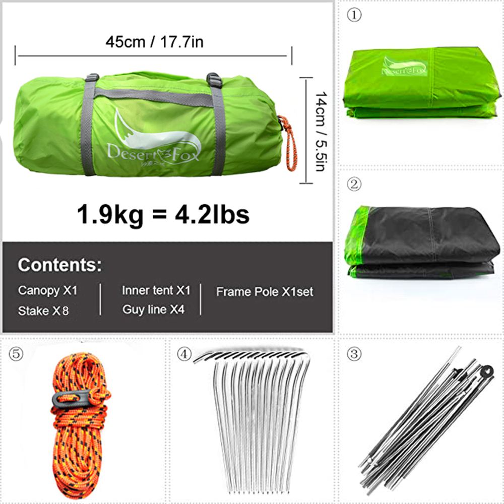 砂漠とキツネの2人用テント軽量3シーズンバックパッキングテン - Outdoor Camping Dome のレビューと価格