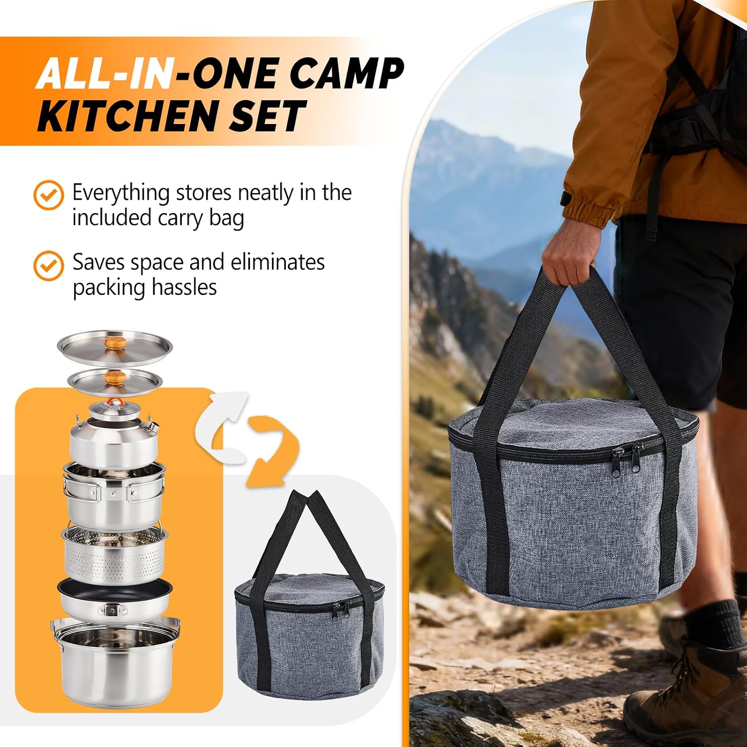 6点調理器具セット、304ステンレス製軽量ノンスティック鍋、 - Outdoor Camping Fire のレビューと価格
