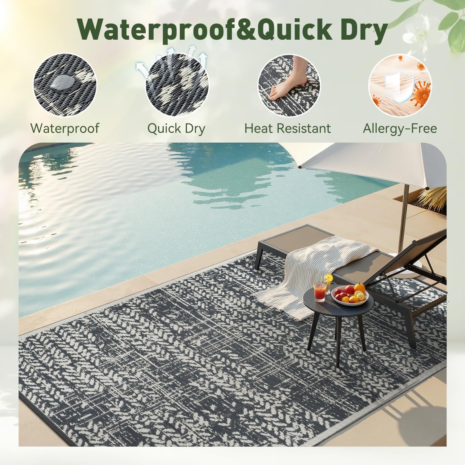 屋外用ラグ 9x12 防水パティオラグマット 屋外RVキャン - Outdoor Camping Rugs 9X12 のレビューと価格