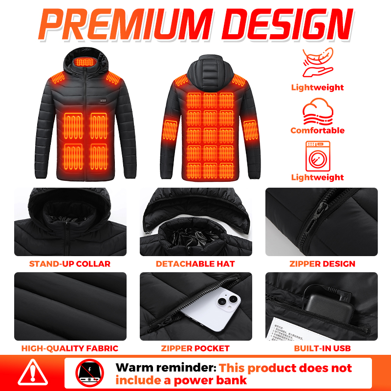 ヒーター内蔵ジャケット。26箇所の加熱ゾーン、防水・防風機能 - Outdoor Camping Jacket のレビューと価格