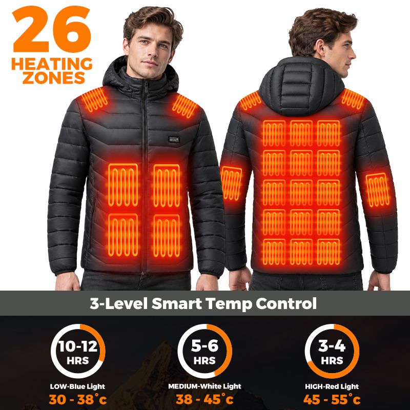 ヒーター内蔵ジャケット。26箇所の加熱ゾーン、防水・防風機能 - Outdoor Camping Jacket のレビューと価格