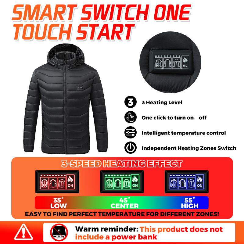 ヒーター内蔵ジャケット。26箇所の加熱ゾーン、防水・防風機能 - Outdoor Camping Jacket のレビューと価格