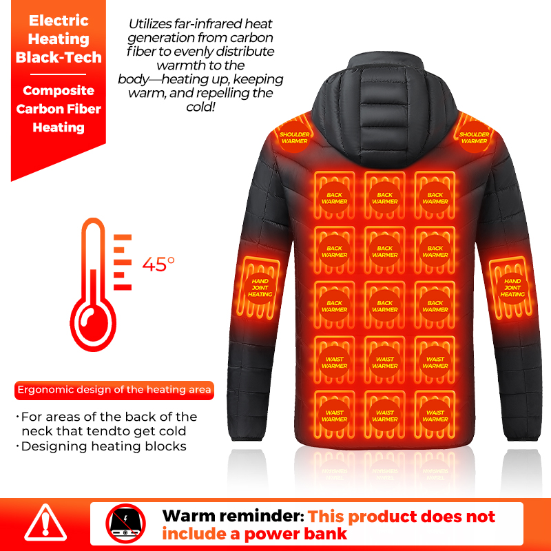 ヒーター内蔵ジャケット。26箇所の加熱ゾーン、防水・防風機能 - Outdoor Camping Jacket のレビューと価格
