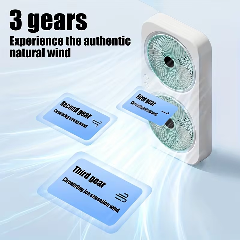 デュアルヘッドUSBファン 360度回転ブレード 壁掛けまた - Outdoor Camping Fan のレビューと価格