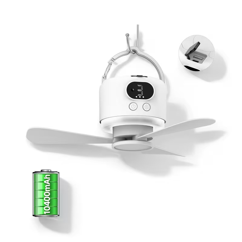 10400mAh充電式ポータブルシーリングファン、吊り下げ可 - Outdoor Camping Fan のレビューと価格