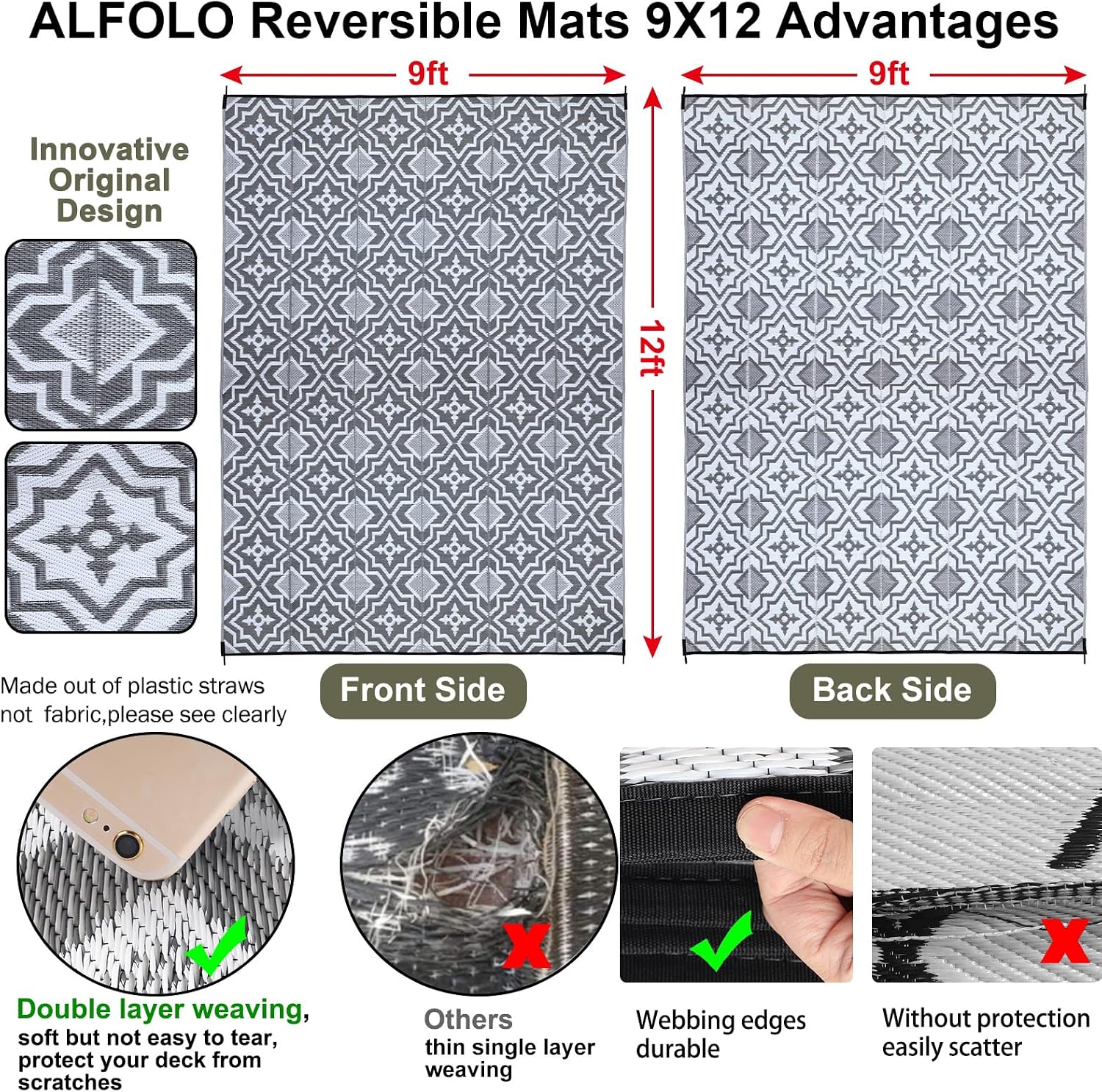 屋外用ラグ 9x12 パティオ用クリアランスセール、屋外用プ - Outdoor Camping Rugs 9X12 のレビューと価格
